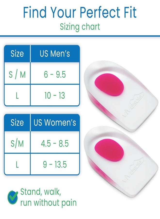 ViveSole Gel Heel Cups (Pair) - Silicone Cushion Insert Pads for Pain Relief, Plantar Fasciitis, Heel Spurs, Shoes, Achilles Treatment - Foot Comfort Support Protectors for Women, Men(Pink, Small/Med) - Image 5